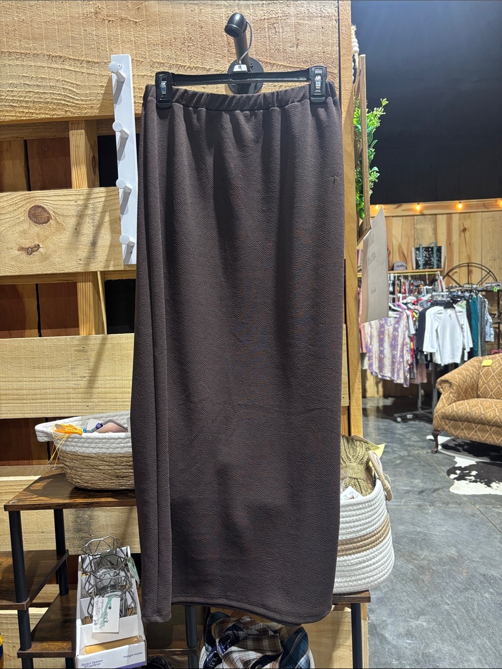 Celeste Dark Brown Elastic-Waist Maxi Skirt